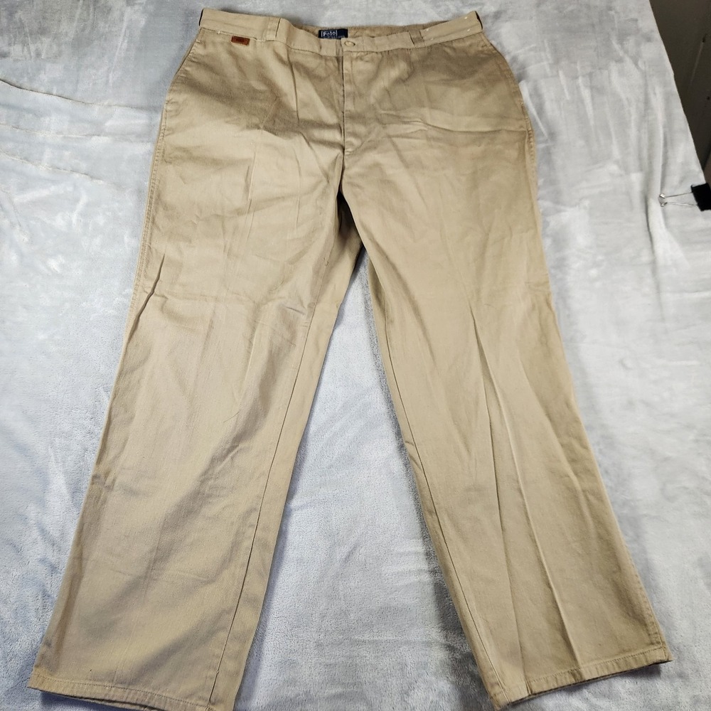 Vtg Polo Ralph Lauren Pants Men 42x32 Beige Flat Front Chino Made In USA